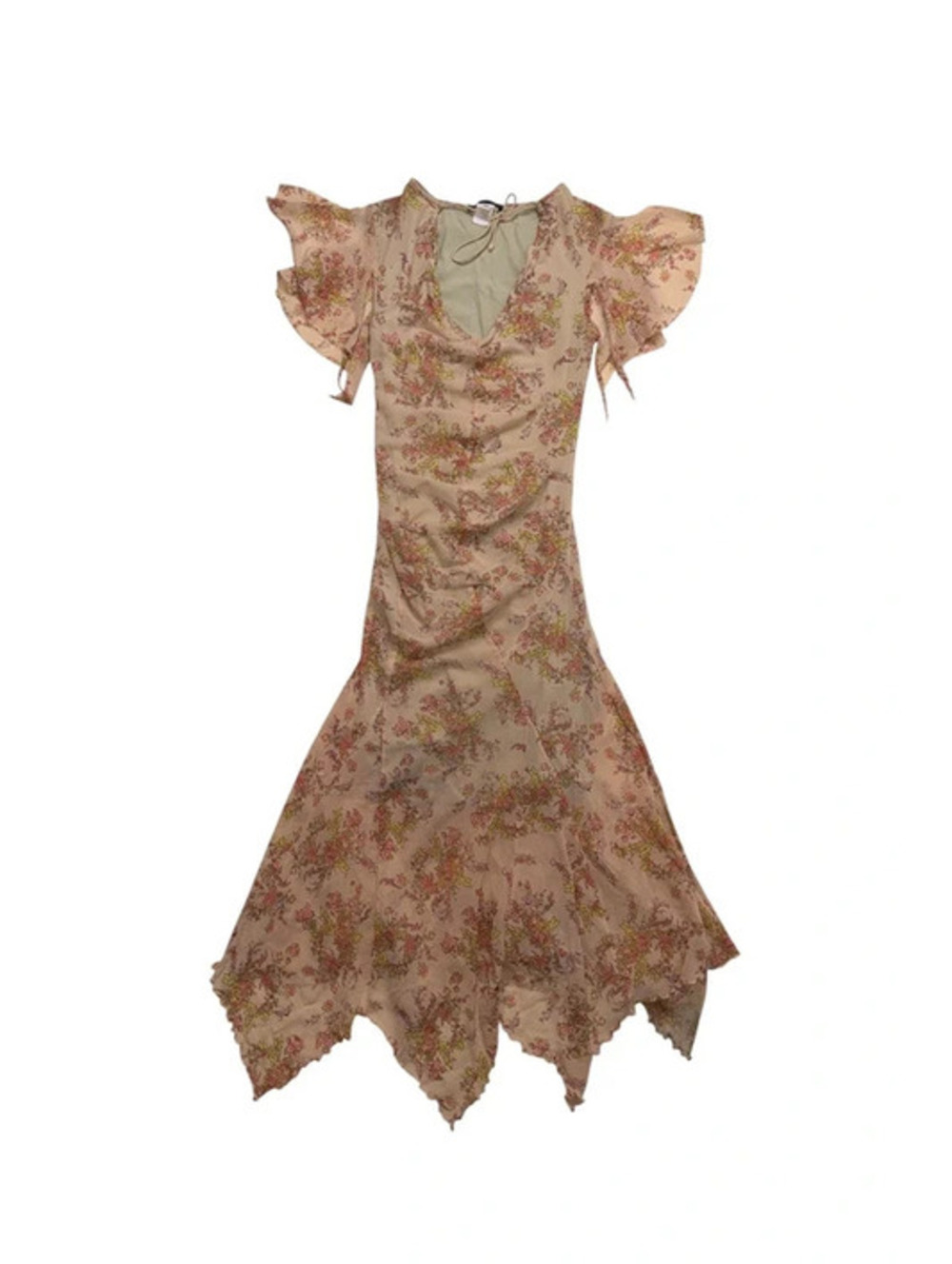 VDP Vintage Y2K Floral Mesh Handkerchief Hem Maxi Dress Fairy Romantic